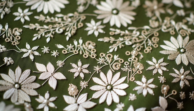 haftowany motyw kwiatowy na tkaninie